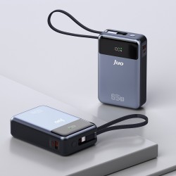 Juo 20000 mAh 65W LED Ekranlı USB-A + Type-C Kablolu Taşınabilir Hızlı Şarj Cihazı Powerbank