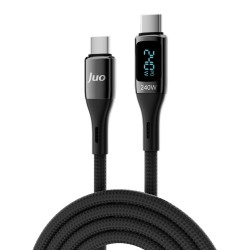 1 Metre Juo 240W Dijital Led Ekranlı E-Mark Çipli PD 3.1 USB Type-C to Type-C Hızlı Şarj ve Data Kablosu 1 Metre