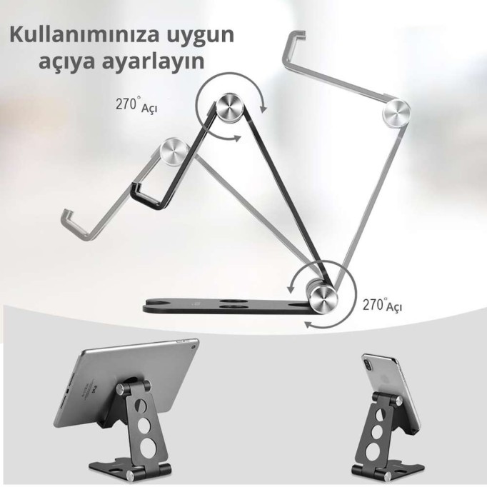 Juo 270° Derece Açılı Alüminyum Masaüstü Telefon Tablet Standı Gold