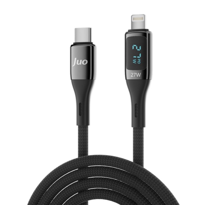 Juo 27W Dijital Led Ekranlı USB Type-C to Lightning iPhone iPad Hızlı Şarj ve Data Kablosu 1 Metre