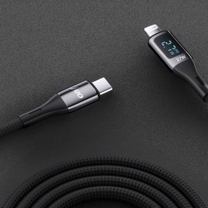 Juo 27W Dijital Led Ekranlı USB Type-C to Lightning iPhone iPad Hızlı Şarj ve Data Kablosu 1 Metre