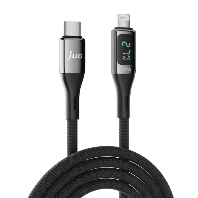 Juo 27W Dijital Led Ekranlı USB Type-C to Lightning iPhone iPad Hızlı Şarj ve Data Kablosu 1 Metre
