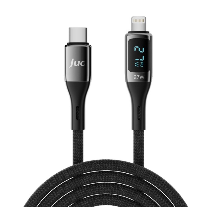 Juo 27W Dijital Led Ekranlı USB Type-C to Lightning iPhone iPad Hızlı Şarj ve Data Kablosu 2 Metre