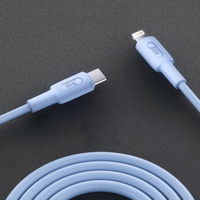 Juo 27W USB Type-C to Lightning iPhone iPad Silikon Hızlı Şarj ve Data Kablosu Mavi 1 Metre