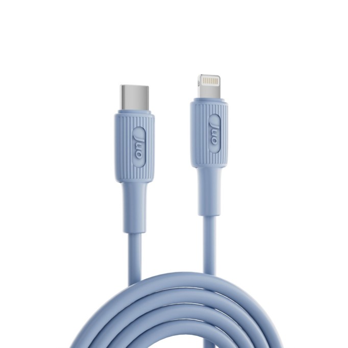 Juo 27W USB Type-C to Lightning iPhone iPad Silikon Hızlı Şarj ve Data Kablosu Mavi 1 Metre