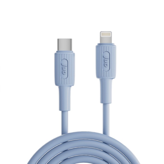 Juo 27W USB Type-C to Lightning iPhone iPad Silikon Hızlı Şarj ve Data Kablosu Mavi 1 Metre