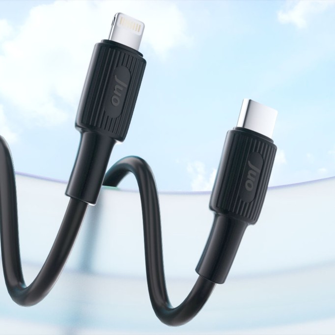 Juo 27W USB Type-C to Lightning iPhone iPad Silikon Hızlı Şarj ve Data Kablosu Siyah 1 Metre