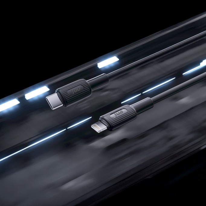 Juo 27W USB Type-C to Lightning iPhone iPad Silikon Hızlı Şarj ve Data Kablosu Siyah 1 Metre