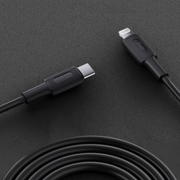 Juo 27W USB Type-C to Lightning iPhone iPad Silikon Hızlı Şarj ve Data Kablosu Siyah 1 Metre