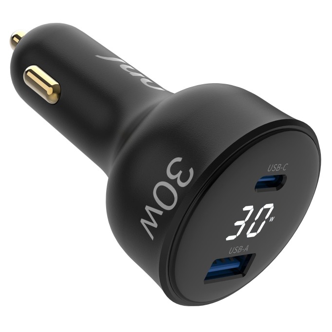Juo 30W Led Ekranlı Type-C + USB-A Araç Şarj Aleti iPhone & Android & Tablet Araç içi Şarj Cihazı