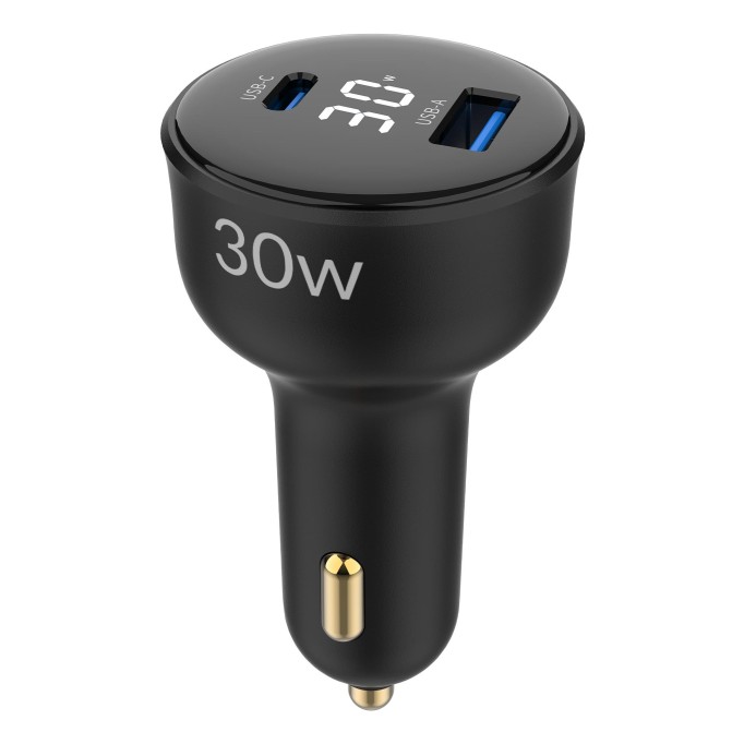 Juo 30W Led Ekranlı Type-C + USB-A Araç Şarj Aleti iPhone & Android & Tablet Araç içi Şarj Cihazı