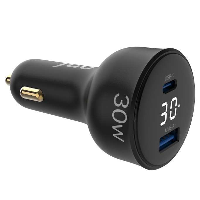 Juo 30W Led Ekranlı Type-C + USB-A Araç Şarj Aleti iPhone & Android & Tablet Araç içi Şarj Cihazı