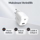 Juo 35W GaN USB-C + USB-A Şarj Aleti iPhone & iPad & Samsung PPS Uyumlu PD QC4.0 Type-C Hızlı Şarj Cihazı Beyaz