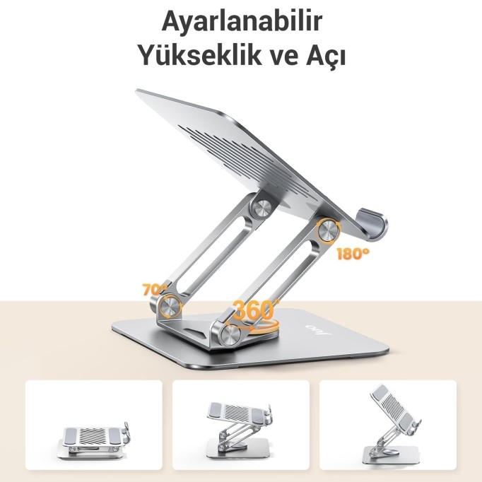 Juo 360° Dönebilen Alüminyum Tablet Standı Yükseklik ve Eğim Ayarlı Metal Tablet Tutucu