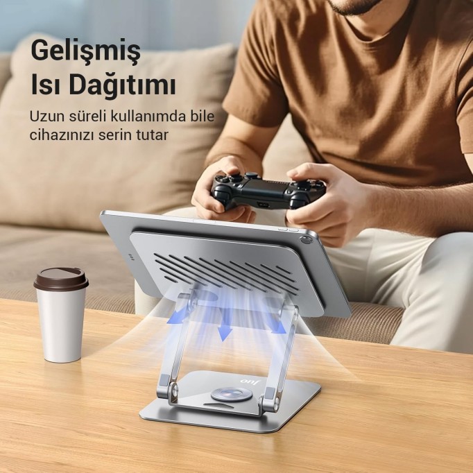 Juo 360° Dönebilen Alüminyum Tablet Standı Yükseklik ve Eğim Ayarlı Metal Tablet Tutucu