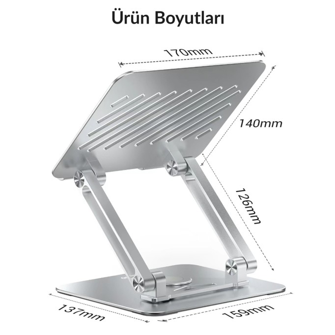 Juo 360° Dönebilen Alüminyum Tablet Standı Yükseklik ve Eğim Ayarlı Metal Tablet Tutucu