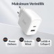 Juo 45W GaN USB-C + USB-A Şarj Aleti iPhone & iPad & Macbook & Samsung Uyumlu PD Type-C Hızlı Şarj Cihazı Beyaz