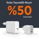 Juo 45W GaN USB-C + USB-A Şarj Aleti iPhone & iPad & Macbook & Samsung Uyumlu PD Type-C Hızlı Şarj Cihazı Beyaz