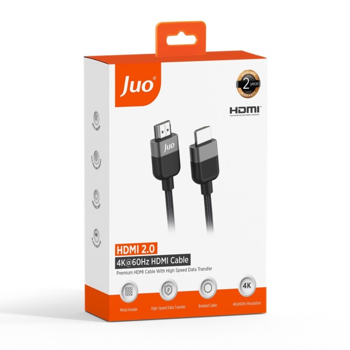 Juo 4K 60Hz 18Gbps HDR ARC HDCP Destekli HDMI 2.0 Örgülü Kablo 2 Metre