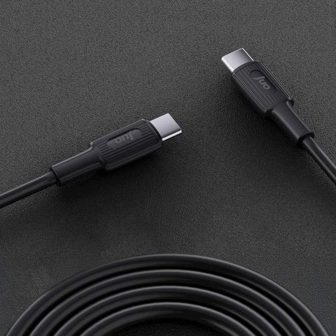 Juo 60W USB Type-C to Type-C Silikon Hızlı Şarj ve Data Kablosu Siyah 2 Metre