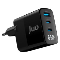 Juo 65W GaN Led Ekranlı Hızlı Şarj Cihazı 2 Type-C + USB-A iPhone & iPad & Notebook Uyumlu Şarj Aleti
