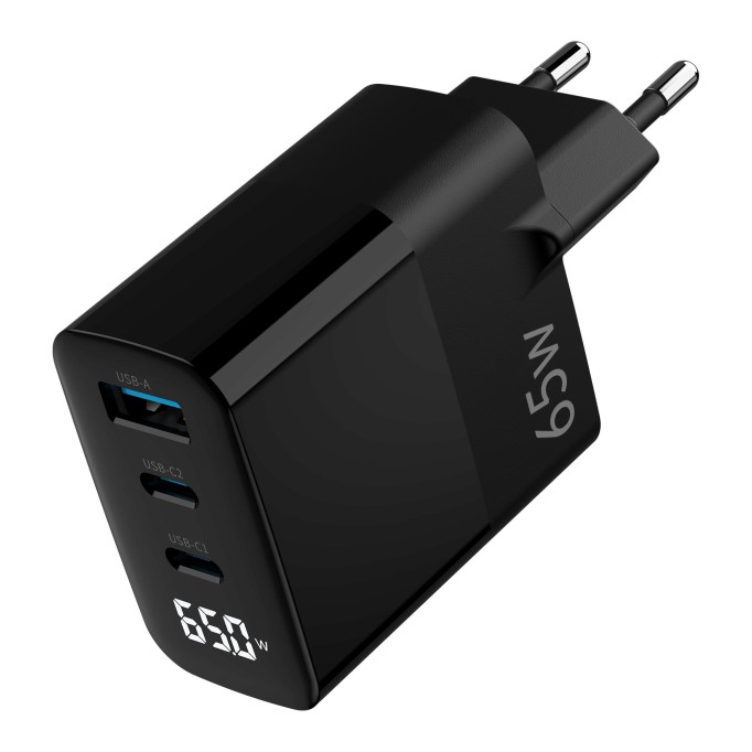 Juo 65W GaN Led Ekranlı Hızlı Şarj Cihazı 2 Type-C + USB-A iPhone & iPad & Notebook Uyumlu Şarj Aleti