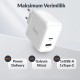 Juo 65W GaN USB-C + USB-A Şarj Aleti iPhone & iPad & Macbook & Notebook Uyumlu PD Type-C Hızlı Şarj Cihazı Beyaz
