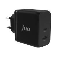 Juo 65W GaN USB-C + USB-A Şarj Aleti iPhone & iPad & Macbook & Notebook Uyumlu PD Type-C Hızlı Şarj Cihazı Siyah