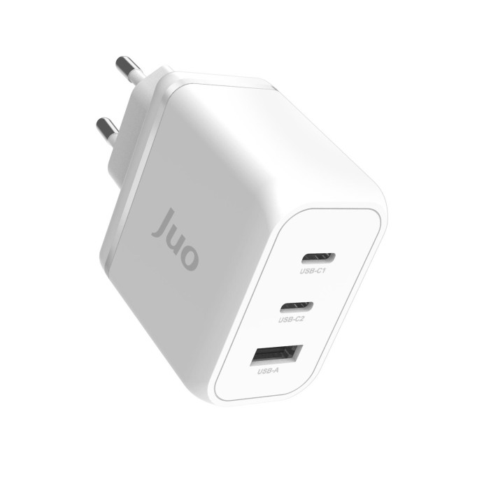 Juo 65W USB-C + USB-A 3 Portlu GaN Şarj Aleti iPhone & Macbook & Notebook Uyumlu PD Type-C Hızlı Şarj Cihazı Beyaz