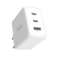 Juo 65W USB-C + USB-A 3 Portlu GaN Şarj Aleti iPhone & Macbook & Notebook Uyumlu PD Type-C Hızlı Şarj Cihazı Beyaz