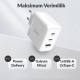 Juo 65W USB-C + USB-A 3 Portlu GaN Şarj Aleti iPhone & Macbook & Notebook Uyumlu PD Type-C Hızlı Şarj Cihazı Beyaz
