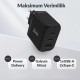 Juo 65W USB-C + USB-A 3 Portlu GaN Şarj Aleti iPhone & Macbook & Notebook Uyumlu PD Type-C Hızlı Şarj Cihazı Siyah