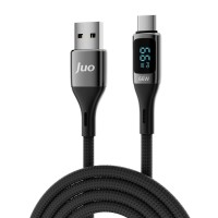 Juo 66W Dijital Led Ekranlı Örgülü USB-A to USB Type-C Hızlı Şarj ve Data Kablosu 1 Metre