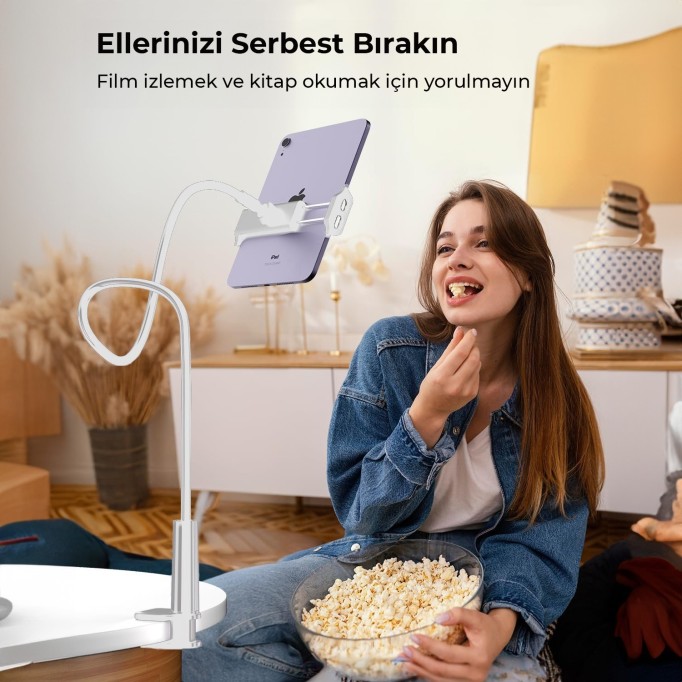 Juo 70 CM Akrobat Esnek Tablet ve Telefon Tutucu Stand Beyaz