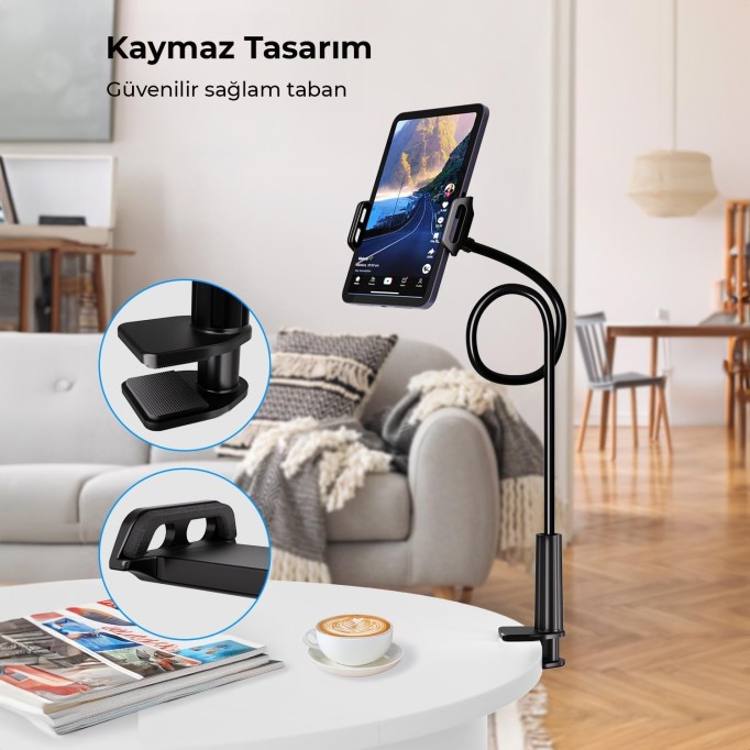Juo 70 CM Akrobat Esnek Tablet ve Telefon Tutucu Stand Siyah