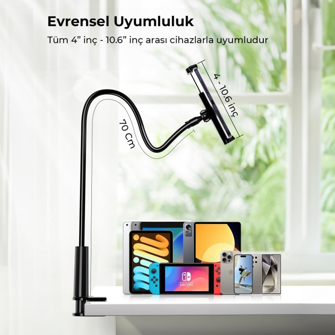 Juo 70 CM Akrobat Esnek Tablet ve Telefon Tutucu Stand Siyah