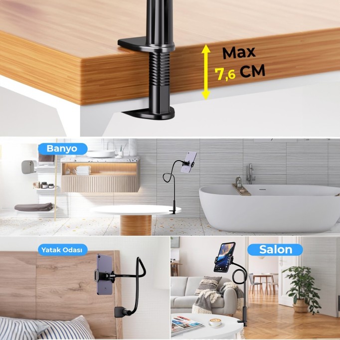 Juo 70 CM Akrobat Esnek Tablet ve Telefon Tutucu Stand Siyah