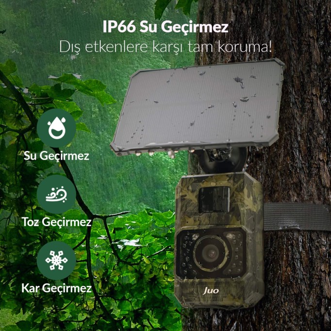 Juo 850WS Güneş Enerjili Fotokapan 48MP Full HD WiFi Hareket Sensörlü Gece Görüşlü IP66 Su Geçirmez