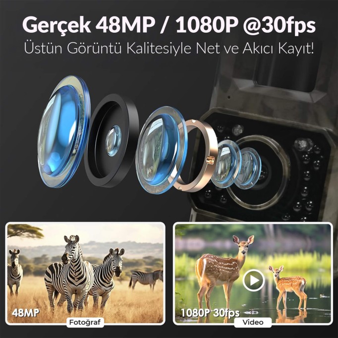 Juo 850WS Güneş Enerjili Fotokapan 48MP Full HD WiFi Hareket Sensörlü Gece Görüşlü IP66 Su Geçirmez