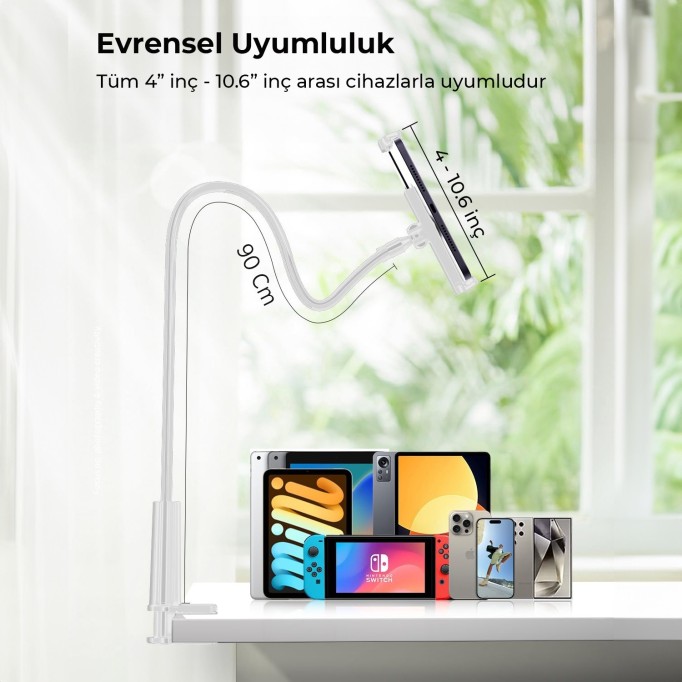 Juo 90 CM Akrobat Esnek Tablet ve Telefon Tutucu Stand Beyaz