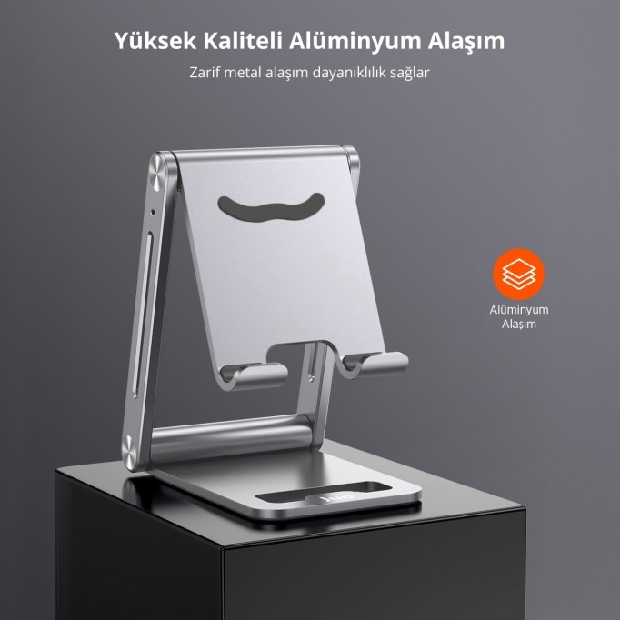 Juo Alüminyum Katlanabilir Metal Masaüstü Telefon Tutucu Standı Uzay Gümüş