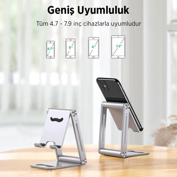 Juo Alüminyum Katlanabilir Metal Masaüstü Telefon Tutucu Standı Uzay Gümüş