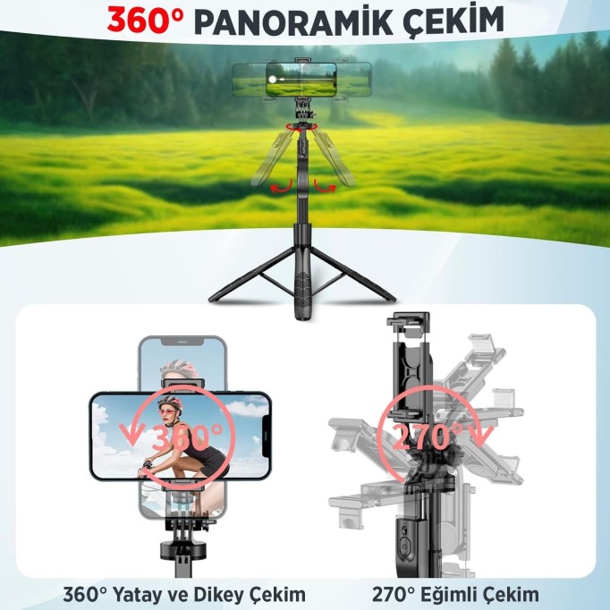 Juo Alüminyum Tripod Monopod Selfie Çubuğu Kumandalı Android iPhone GoPro Uyumlu