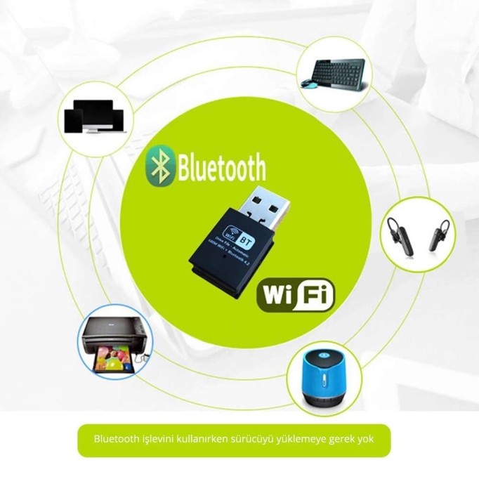 Juo BTW01 Bluetooth 4.2 Dongle USB 600Mbps WiFi Alıcı Ağ Adaptörü