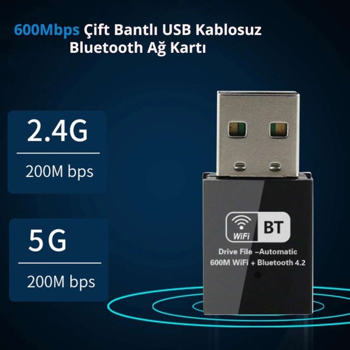 Juo BTW01 Bluetooth 4.2 Dongle USB 600Mbps WiFi Alıcı Ağ Adaptörü
