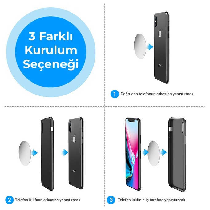 Juo Havalandırma Izgarası için Manyetik Mıknatıslı Telefon Tutucu + 2 Adet Manyetik Plaka