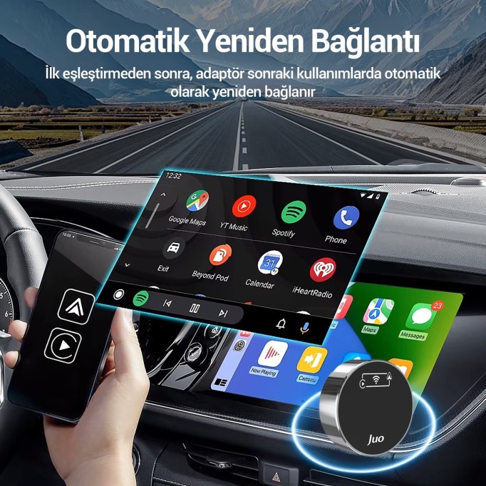 Juo Kablosuz CarPlay Android Auto Kabloludan Kablosuza Çevirici USB ve Type-C Adaptör