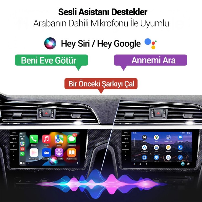 Juo Kablosuz CarPlay Android Auto Kabloludan Kablosuza Çevirici USB ve Type-C Adaptör