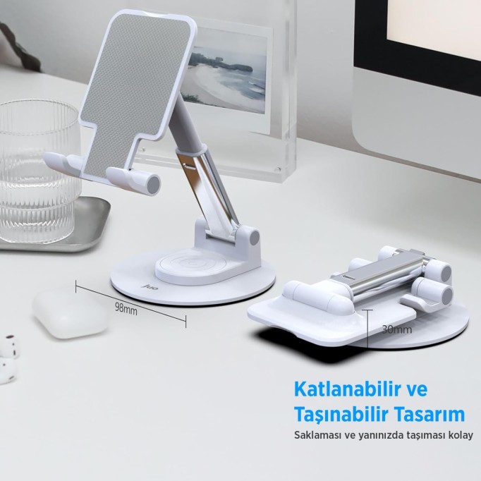 Juo Katlanabilir 360 Derece Dönen Masaüstü Telefon Standı Beyaz