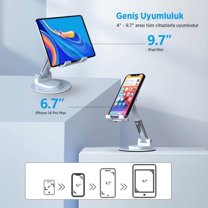 Juo Katlanabilir 360 Derece Dönen Masaüstü Telefon Standı Beyaz